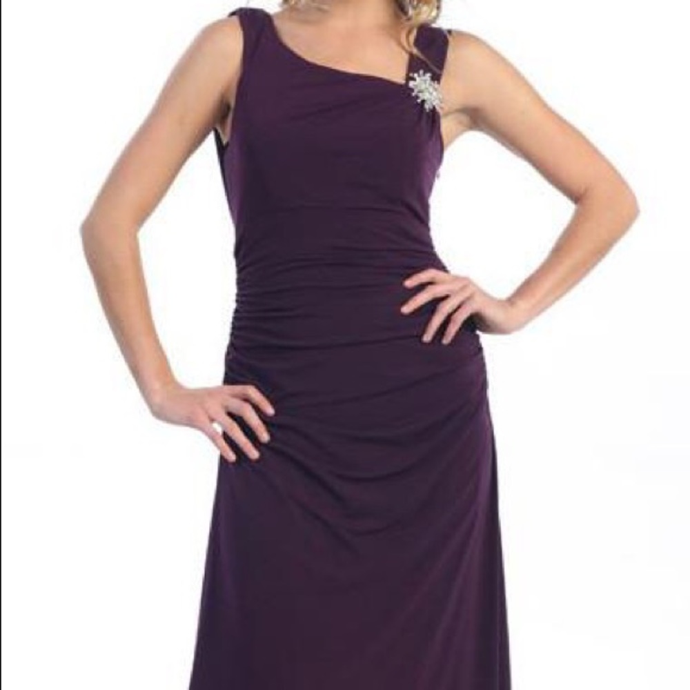 Ankle length plum sleeveless formal dress